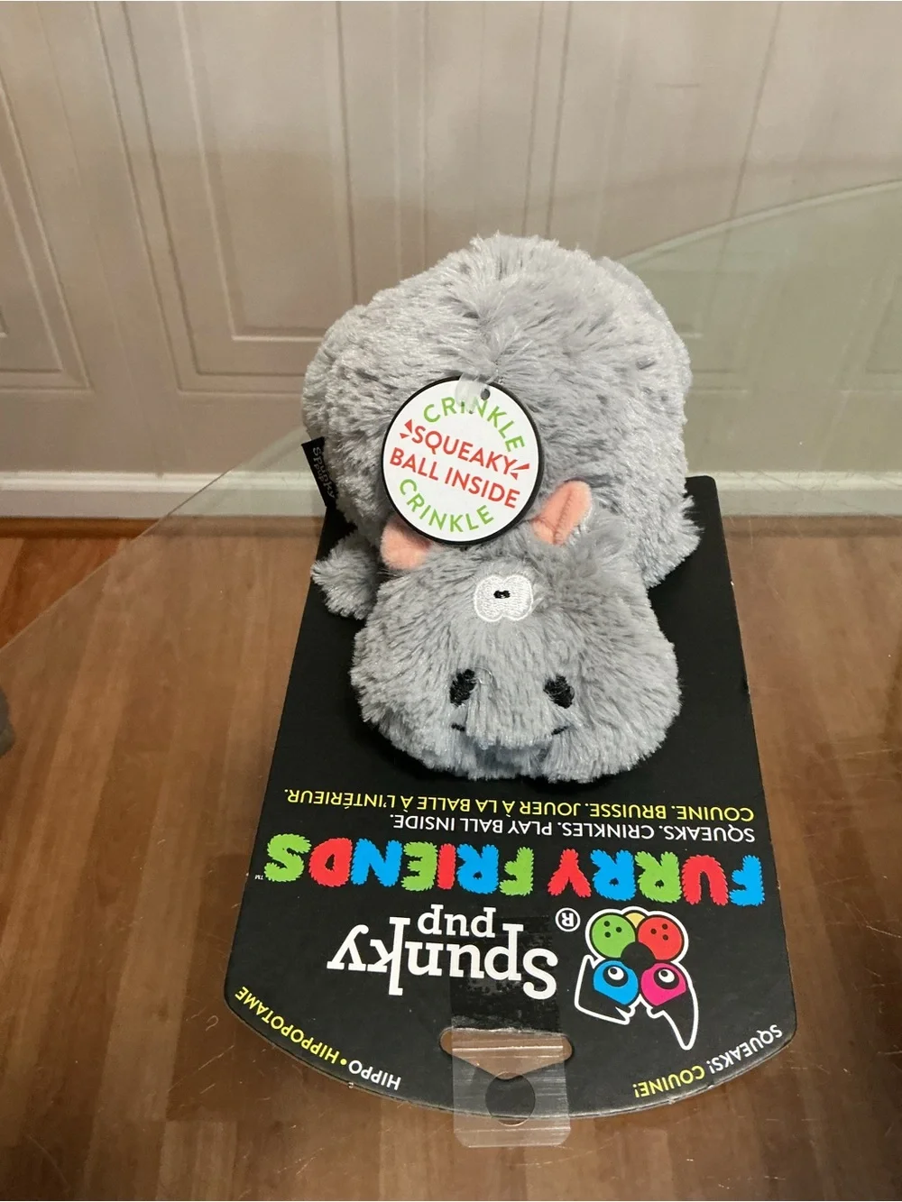 Spunky pup Hippo with Ball Squeaker Dog Toy | Cuddle Crinkle Crunching  7”